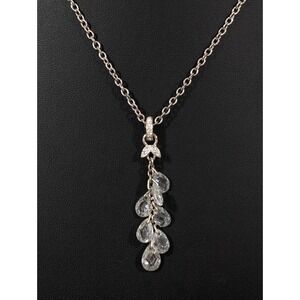 Carolee Clear Glass Teardrop Charm Cluster Pendant Necklace Silver Tone 18 in